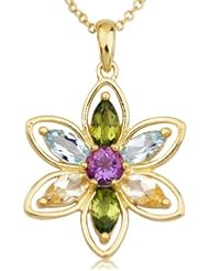 18k Gold Over Sterling Silver and Multigemstone Lilly Pendant