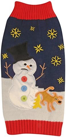 New York Dog Ugly Holiday Sweater for Pets, Navy Snowman and Dog, Large