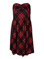 Strapless Tiered Mesh Gathered Plaid Print Polyester/Spandex Flared-Skirt  Dress
