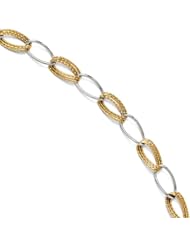 Leslies 14k Two-tone Polished and Textured Fancy Link Bracelet Length 7.5"