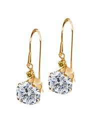 2.04 Ct Round H/I Diamond Yellow Citrine 14K Yellow Gold Earrings