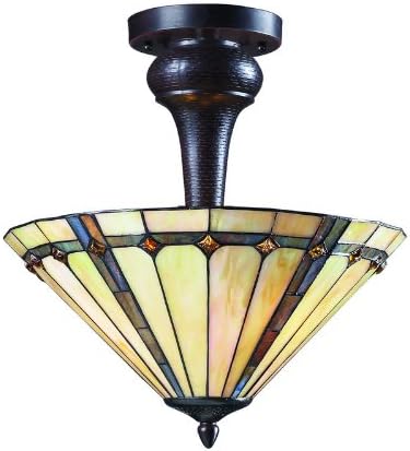 Z-Lite Z16-42SF Moa Three Light Semi-Flush Mount, Metal Frame, Chestnut Bronze Finish and Multi Color Tiffany Shade of Glass Material
