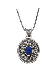 14K Yellow Gold and Sterling Silver 2 1/2 ct. Oval Shaped Lapis Cabochon Necklace