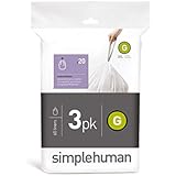 simplehuman code G custom fit liners, 3 refill packs (60 liners), Code G - 30L / 8 Gallon, White