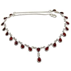 Chain Necklace Garnet Gemstone Jewelry 15 inches (gnklc292)