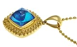 14K Yellow Gold over .925 Sterling Silver Designer Beaded Pendant Necklace with 9.5mm Blue Topaz and 18 bead chain