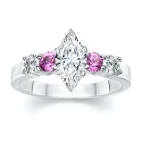 1.65 CT MARQUISE DIAMOND W ROUND PINK SAPPHIRE RING 18K