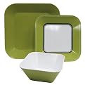 Solid/Rimmed Melamine Dinnerware Set of 12 - Green