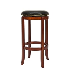 Safavieh Home Collection Thomas Light Cherry and Black Leather Nail Head Trim Backless Bar... by Safavieh
