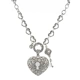 Necklace - N182 - Marcasite Look Heart and Key - Chain Link ~ Toggle Ends