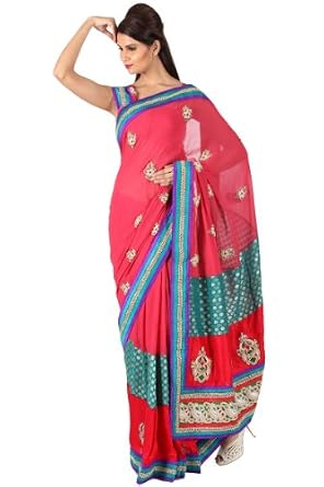 Uk Online Fashion : Venetian Red Faux Georgette Embroidered Saree Reviews