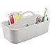 mDesign Plastic Office Storage Organizer Caddy Tote with Handle for Cabinet, Countertop, Desk, Workspace - Holds Erasable Pens, Colored Pencils, Washi Tape, Notebook - Large - Light Gray