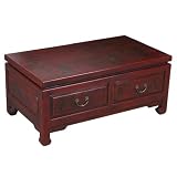 Handmade Oriental Furniture - 36" Antique Style Red Leather Coffee Table