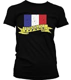 France Flag and Banner Tattoo Style Design Juniors T-shirt, French National Pride Juniors Shirt