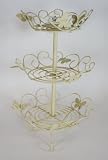 Candlelight Wrought Iron 3 Tier Cake Stand Butterfly, Cream, 45 cm