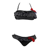 Bikini Set White Dot Black Ruffle Top & Bottom