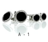 [送料無料]オニキス・シルバー・カフス＆スタッドセット17.A-1の画像