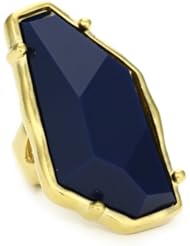 T Tahari "Soho Chic" Gold Tone with Abstract Blue Resin Stone Stretch Ring, Size 7
