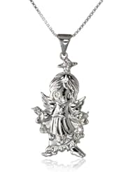 Precious Moments Sterling Silver Diamond Accent "Angel with Flowers" Pendant Necklace, 18"