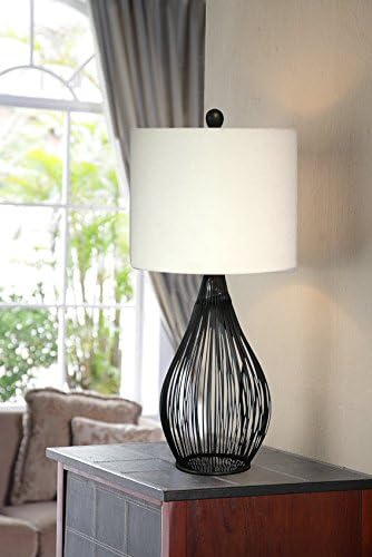 Illuminada 18519-000 Open Cage Metal Table Lamp with White Drum Shade, 23-Inch