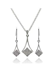 Nickel Free Sterling Silver Necklace & Earring Sets Hanging Diamond Shape Micro Pave Set Pendant: 24.5mm X 13mm Earrings: 17.6mm X 9mm Chains: Adjustable 16-18 Inches