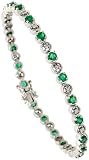 14k White Gold 7 1/4 Bracelet, w/ 0.26 Carat Round Diamonds & 2.74 Carats Round Cut Emerald Stones, 4mm wide