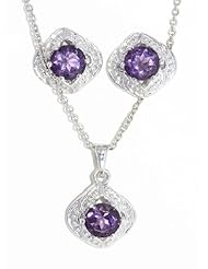 Beautiful Genuine Amethyst Stud Earrings and Pendant .925 Sterling Silver Rhodium Plated White Gold Quality
