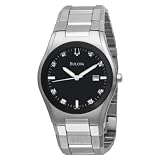 Bulova Men's 96D104 Black Dial 8 Diamonds Bracelet Watch
