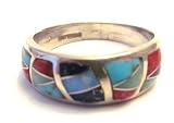 Sterling Silver Southwestern Coral, Amethyst, Turquoise, Jade, Lapis and Opal Ring