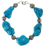 Handmade Turquoise Bracelet With Silver Floral Beads