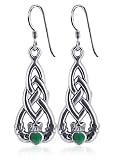 Celtic Knot Claddagh Emerald Green Sterling Silver French Ear Wire Hook Dangle Earrings