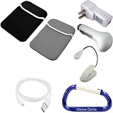 Black / Gray Barnes and Nobles Nook eBook Neoprene Reversible Sleeve Case Cover, USB Charging Cable / Data HotSync, USB Car Charger, USB USB Power Adapter / Wall Charger, LED Max Bright Light, and Free Carabiner Key Chain