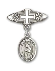 Sterling Silver Baby Badge with St. Regina Charm and Badge Pin with Cross