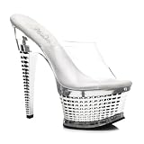 6 1/2 Inch Sexy High Heel Shoes Textured Platform Slide Shoes Open Toe Chrome Clear