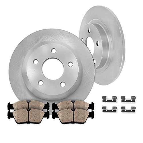 REAR Premium OE 305 mm [2] Rotors + [4] Quiet Low Dust Ceramic Brake Pads + Pad Hardware Clips Kit CK008537