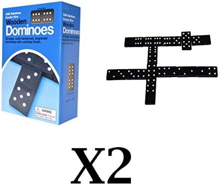 2X Double 9 Dominoes Black With White Dots Wooden Dominoes 55 PCS By C&amp;H®