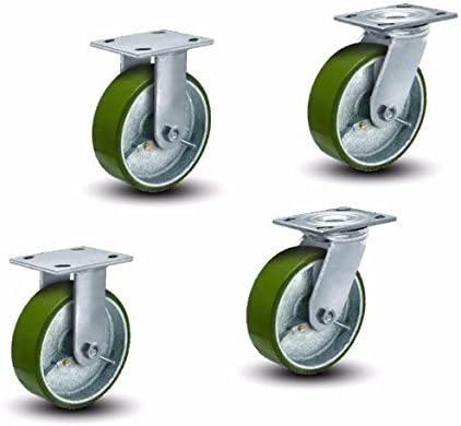 (Pack of 4) Albion Plate Casters with 8" x 2" Non-Marking Wheels 2 Fixed 2 Swivel