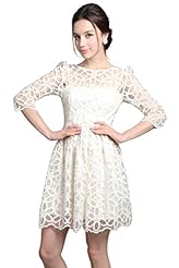 Floral Print Round Neck Organza Above the Knee Elbow Length Sleeves Jumpsuit/Mini Dress 