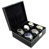Contemporary Compact Black Watch Display Storage Case Chest With White Stitching Holds 6 Watches... by Caddy Bay Collection