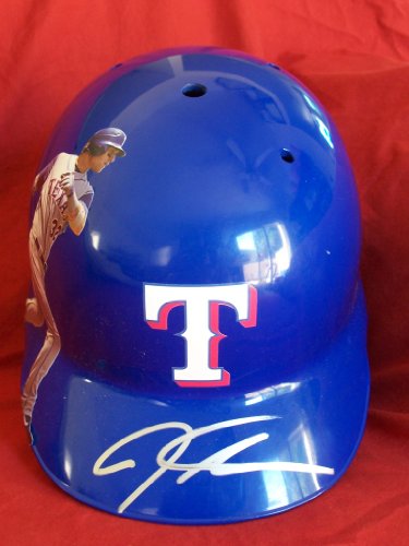 2011 World Series Josh Hamilton Autographed Custom Blue Texas Rangers Photo Batting Helmet, Proof Photo of Josh Signing for Us.