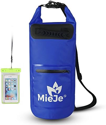 MieJe 10L Waterproof Premium Dry Bag, Uniquely Designed with Inner Pocket, Outer Zip Pocket and Ergonomics Handle, Keeps Gear Dry (Blue)
