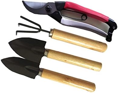 KibbiX 4 Piece Garden hand Tool Set: 2 x shovels, rack, clipper
