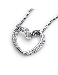 (X1000Diamond) 18K/750 White Gold Heart Shape Diamond Pendant With 925 Sterling Silver Chain (0.26 cttw, G-H Color, VS2-SI1 Clarity)