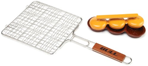 Bull 24110 Stainless Mini Burger Grilling Basket, Triple Patty Press