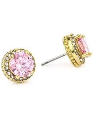 Betsey Johnson Gold-Tone and Pink Crystal Stud Earrings