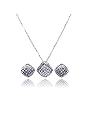 Nickel Free Sterling Silver Pendant & Earring Sets Diamond Shape CZ Covered Set
