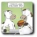 Rich Diesslins Funny General Cartoons - Cow Eating a Big Ronald Burger at a Fast Food...