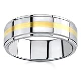 Tungsten Carbide Men's Wedding Band with Brushed 18k Yellow Gold Inlay, 8mm