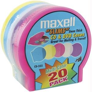 MAXELL 190073 CD DVD Jewel Cases 20 pk 5mm Slim   Colors 190073