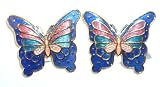 Blue Cloisonne Butterfly Clip Earrings